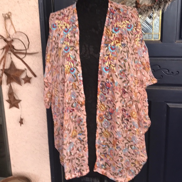 Anthropologie BELLA SHIMMER Kimono Desert Sunset colors Inspired Subtle Light - Picture 4 of 8